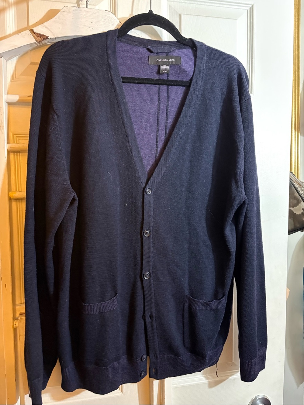 100% merino wool Jones New York Men's Navy Cardigan Sweater